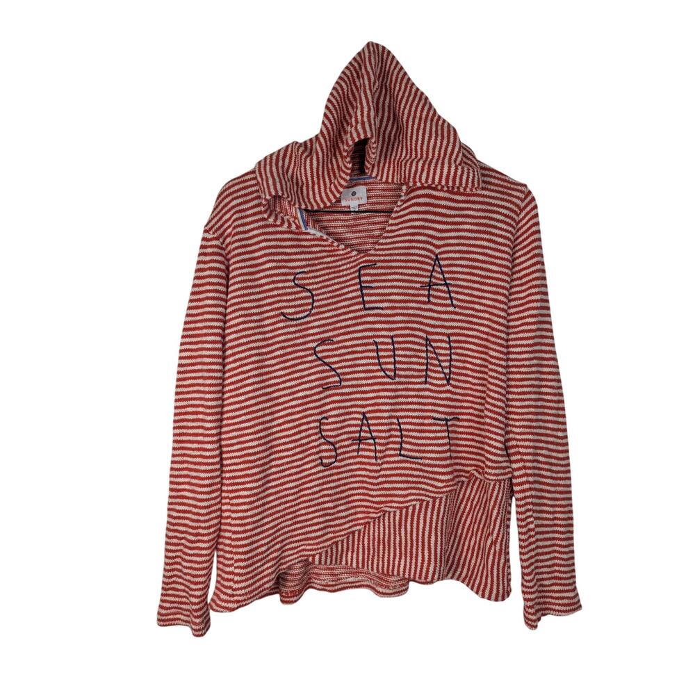 Sundry Striped Sea Sun Salt Embroidered Coastal Hooded Sweater